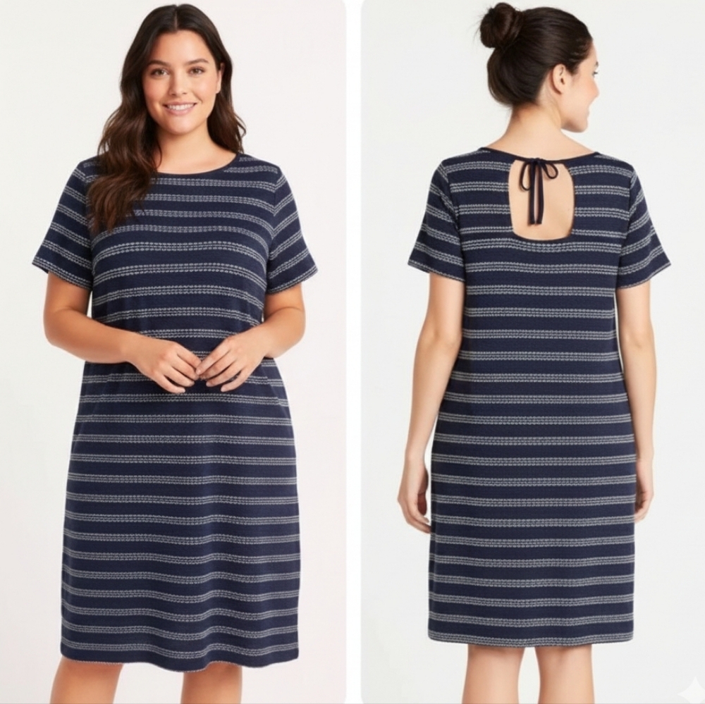 Draper James 1X Navy Striped Shift Dress